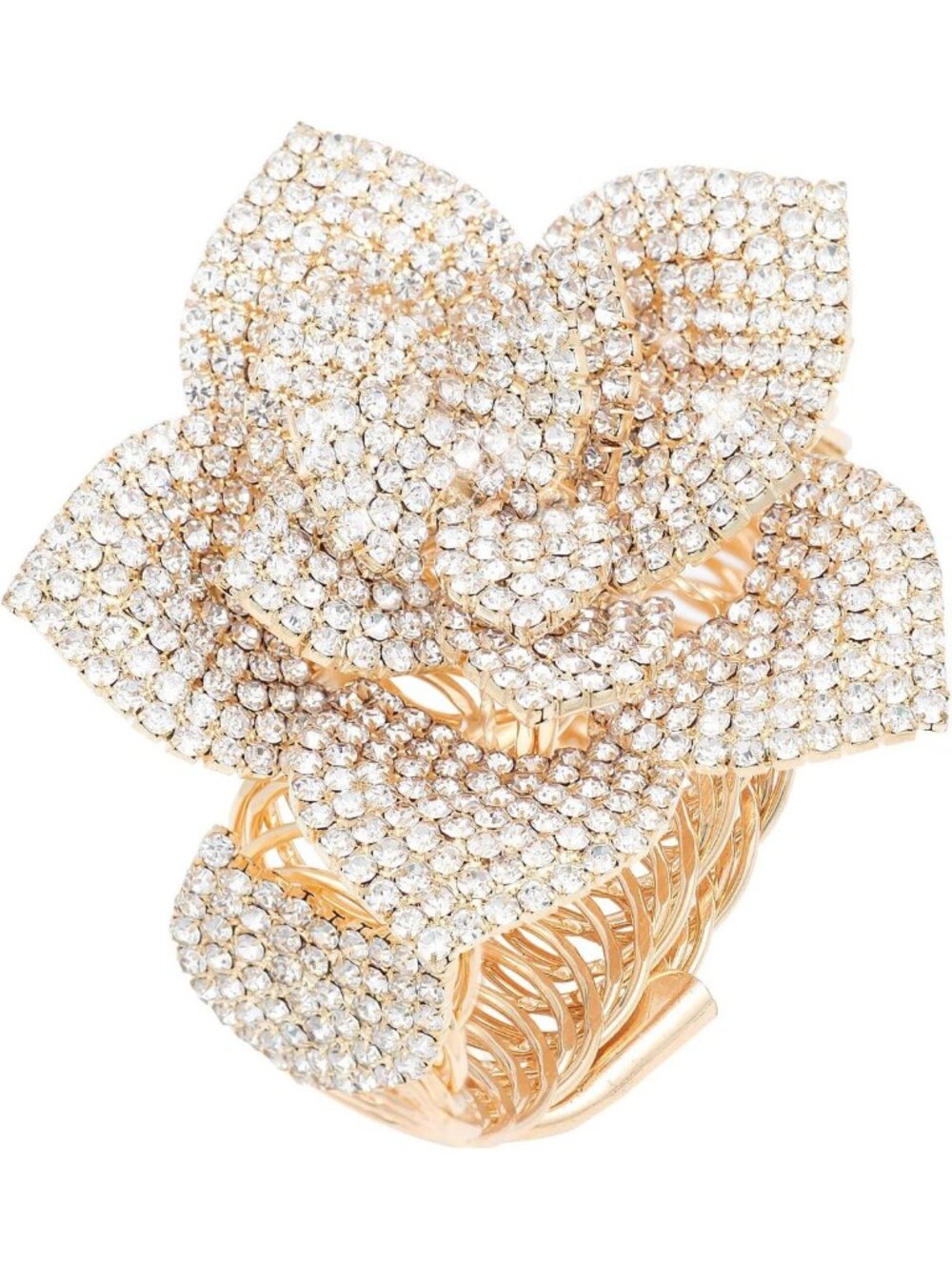 Sparkling Rhinestone Flower Arm Cuff Bracelet - Elegant Crystal Bridal Jewelry